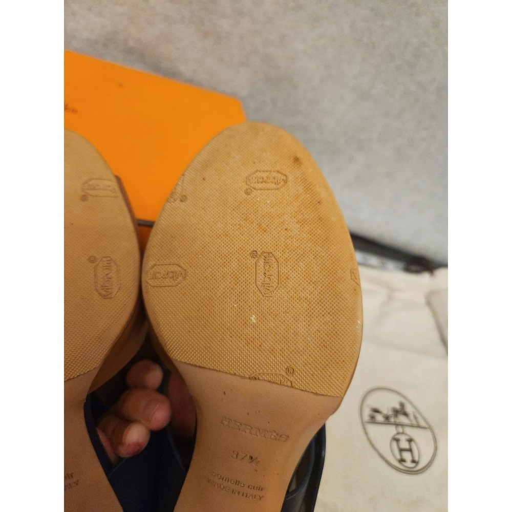 Hermes Leather Bicolor Mule Sandals Heels 37 1/2 Resoled Dust Bag Box - Picture 10 of 16